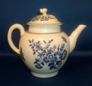 Antique 18th Century English Porcelain Worcester Blue & White Tea Pot Caughley photo