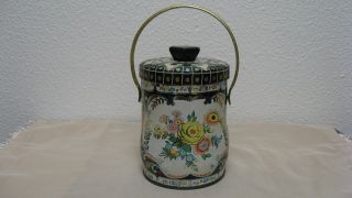 Vintage Tin Black Floral Motif Regal Crown Murray - Allen Import Made In England photo