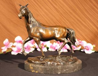 Natural Free Arabian Horse Barn Racing Race Sculpture Marble Base Figurine Statu photo