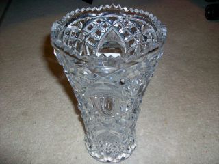 Antique Art Rare Old Cut Glass Vase Peacock Feather Design Embossed Crystal Gem photo