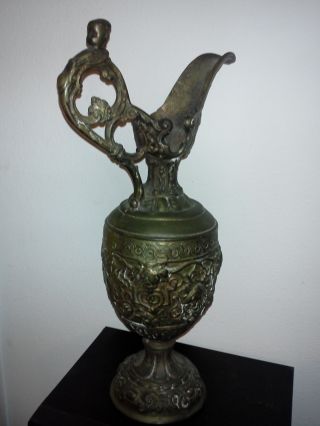 Late 19th C Antique French Bacchanalian Bronzed Gilt Cast Metal Ewer Lamp Base photo