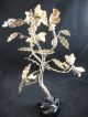 Antique Spun Wire Tree Black Glass Base,  Gold Leaves,  Beaded Flowers Other photo 1