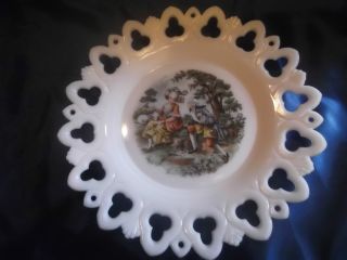 Antique Plate Westmoreland Milk Glass White Fan & Club Shell Decorative Scene photo