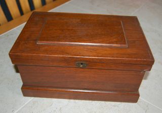 Vintage Antique Walnut Wood Wooden Document Box With Lock + Key photo