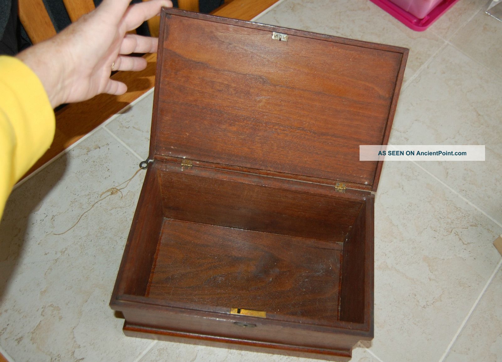 Vintage Antique Walnut Wood Wooden Document Box With Lock Key