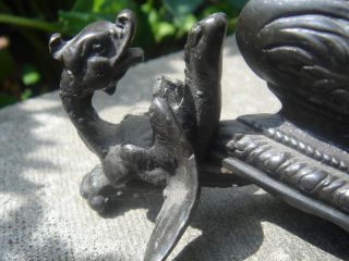 19c Bronze Mythological Winged Griffin/dragon/mask French Gothic Candlesticks photo