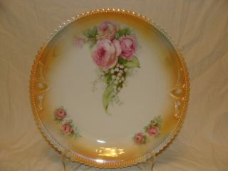 P.  K.  Silesia Plate Creamy White With Pink Roses And Doubled Handled photo