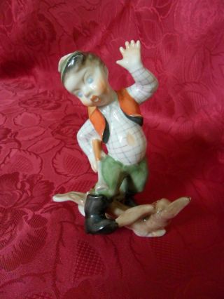 Herend Little Hunter Boy With Rabbit Bunny Figurine Porcelain photo