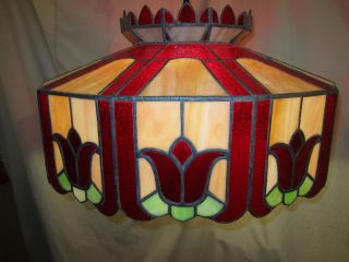 Antique Tiffany Style Slag Glass Lamp - Signed And Numbered photo