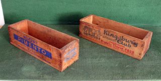 2 Antique Vintage Litho Wood Cheese Box Kingsbury Club Mel - O - Bit Pimento Ex photo