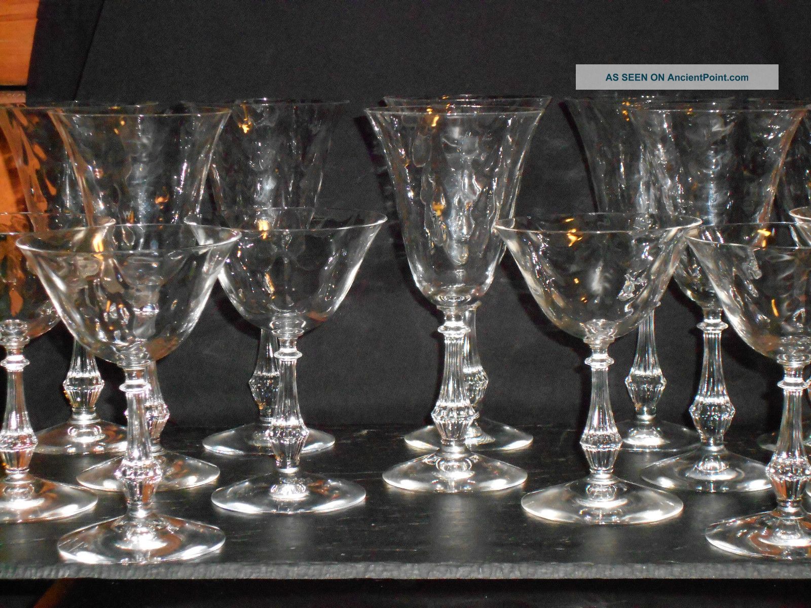 Antique Optic Drapery Pattern Crystal Stemware Set Of 14 Wine Champagne Glasses Stemware photo