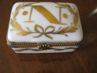 Vintage French Hand Gilded Porcelain Box Small Mini Vanity N photo