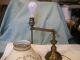 Antique Vtg Handpainted Tole Toleware Brass Table Desk Lamp Creamy White & Gold Toleware photo 2