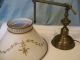 Antique Vtg Handpainted Tole Toleware Brass Table Desk Lamp Creamy White & Gold Toleware photo 3