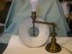 Antique Vtg Handpainted Tole Toleware Brass Table Desk Lamp Creamy White & Gold Toleware photo 6