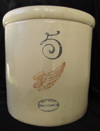 Antique Red Wing Crock 5 Gallon,  Old Mark 1917 - 18,  Perfect photo