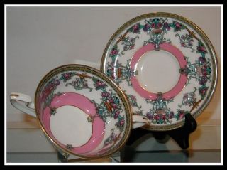 Unusual Antique Hand Painted Royal Worcester Porcelain Pink Cup Saucer Nr photo