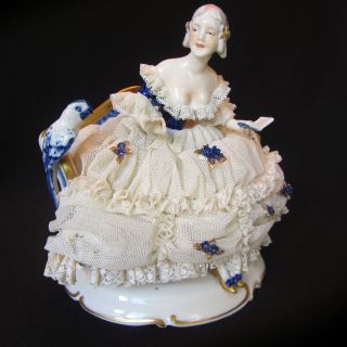 Antique German Porcelain Unterweissbach Lady W Parrot Dresden Figurine photo
