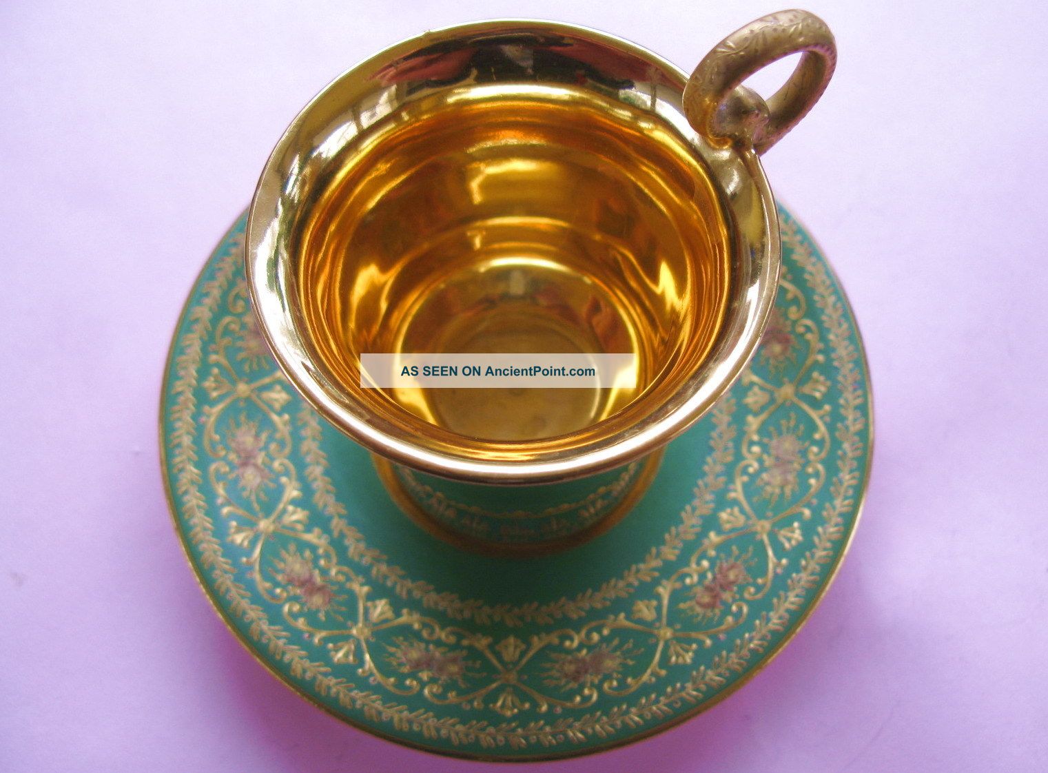 Fine Ch.  Field Haviland Limoge France Green Gold Gilt Cup & Saucer Cups & Saucers photo