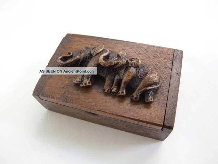 Small Wood Box With Elephant Walking Together From Thailand Boxes photo