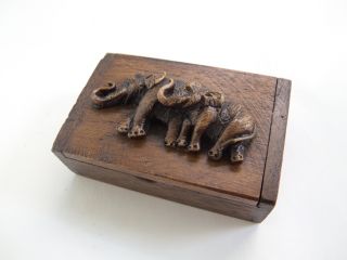 Small Wood Box With Elephant Walking Together From Thailand photo