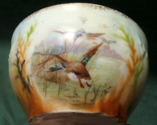 Vintage Porcelain Bowl Handpainted - Flying Mallard Ducks & Landscape photo
