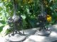 19c Pair Metal Mythological Winged Griffin/lion Gothic Candlesticks Metalware photo 5