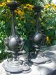 19c Pair Metal Mythological Winged Griffin/lion Gothic Candlesticks Metalware photo 7