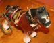 Vintage Ceramic Budwiser Clydesdale Horse With Wooden Cart Figurines photo 2