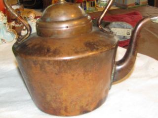 Copper Brass Teapot Domed Lid Wooden Handled Country Cottage Quaint Pot photo