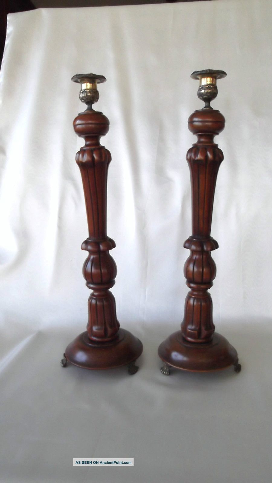 Pair C1880 English Mahogany And Brass Candlesticks Other photo