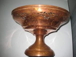 Vintage Copper Fruit Bowl On Pedestal photo