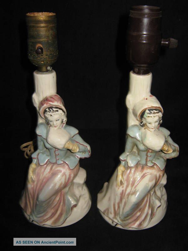 Antique Porcelain Pair Hand Painted Lamps Lamps photo