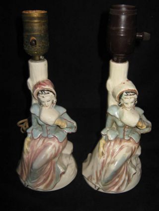 Antique Porcelain Pair Hand Painted Lamps photo