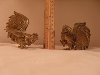L@@k Vintage Pair Of Brass Roosters In Fighting Positions photo