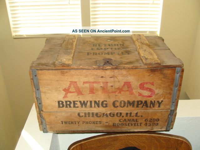 Atlas Brewing Co Chicago Wood Crate Case Box Brewing Beer Crate Lidded Boxes photo