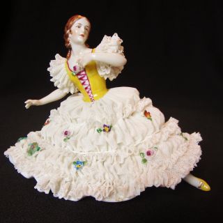 Rare Antique Volkstedt German Dresden Porcelain Deco Dancer Doll Lady Figurine photo