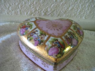 Antique French Powder Box,  Old,  Heart Shaped photo