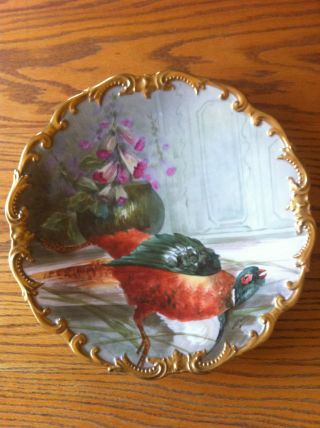 Antique Limoges Pheasant Charger Plate - Dubois Handpainted photo