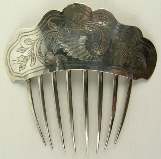 Antique Vintage Silver Hair Comb photo