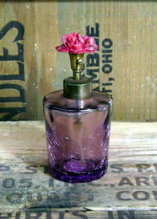 I W Rice Purple Vintage Perfume Bottle Crackle Japan Label Red Flower photo