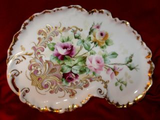 W.  Guerin Antique Limoges France Old Paris Deco Roses & Moriage Porcelain Tray photo