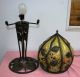 French Reproduction Art Deco Wrought Iron Table Lamp/hand Blown Glass Shade Lamps photo 3