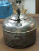 Antique Nickel Over Copper Teapot With Wooden Bale Handle & Handled Lid Marked Metalware photo 5