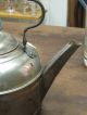 Antique Nickel Over Copper Teapot With Wooden Bale Handle & Handled Lid Marked Metalware photo 7