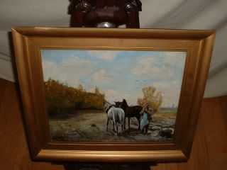 Very Old Oil Painting,  { A.  Schilder,  1861 - 1919,  Man Is Taking A Break} Antique photo