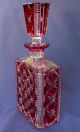 Heavy Cranberry Ruby Red Cut To Clear Stars & Stripes Motif Decanter Bottle Decanters photo 3