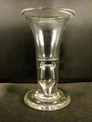 18th C Blown German Trumpet Bowl Drinking Glass With Air Trap Stem,  Thick Foot photo
