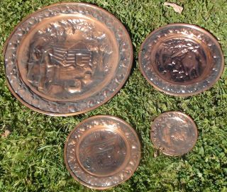 Set Of 4 Coppercraft Guild Hanging Plaques / Plates photo