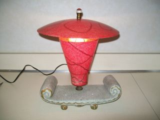 1950 ' S Vintage Japanese Couch Bench Chalkware Lamp Fiberglass Shade photo